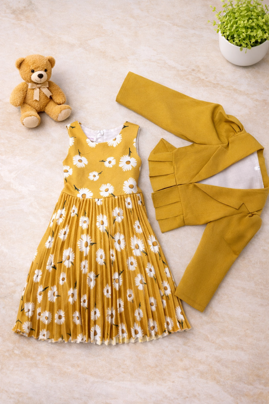 Girls 2 Piece Flair Dress  (Brown )