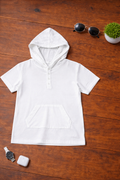 Boys White Short Sleeve Hoodie with front pocket