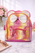 Girl's Backpack - Pink rainbow gloss with twin bow design