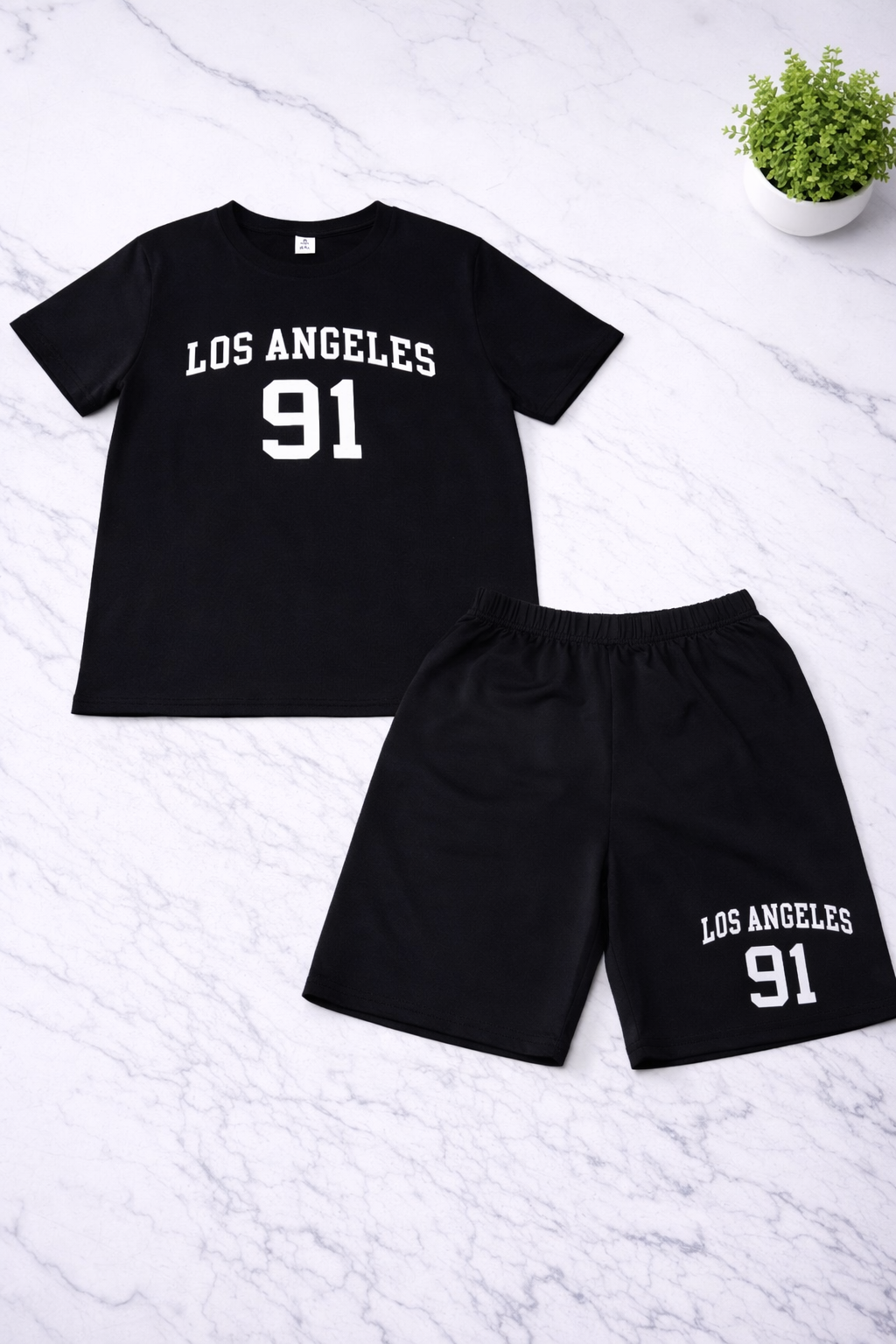 Boys 2 Pcs - All Black tee + shorts (Los Angeles Design)