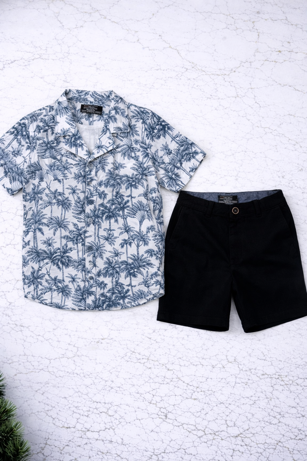 Boys 2 Pcs - Dark Blue Shorts + Summer Time Palms Shirt