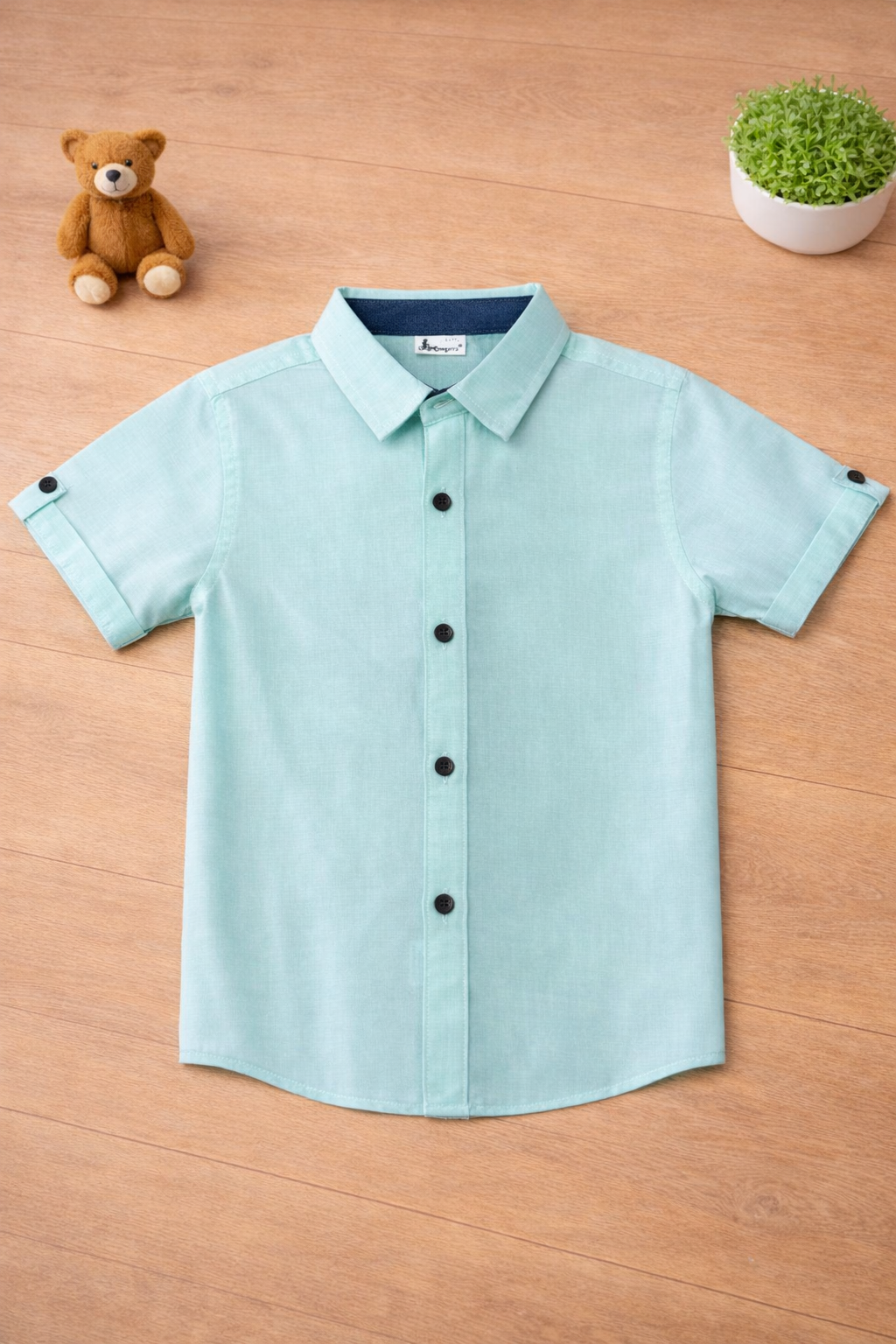 Boys Shirt - Light Green Buttoned Short sleeve Shirt