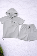 Boys 2 Pcs - Grey Short sleeve Hoodie + Shorts