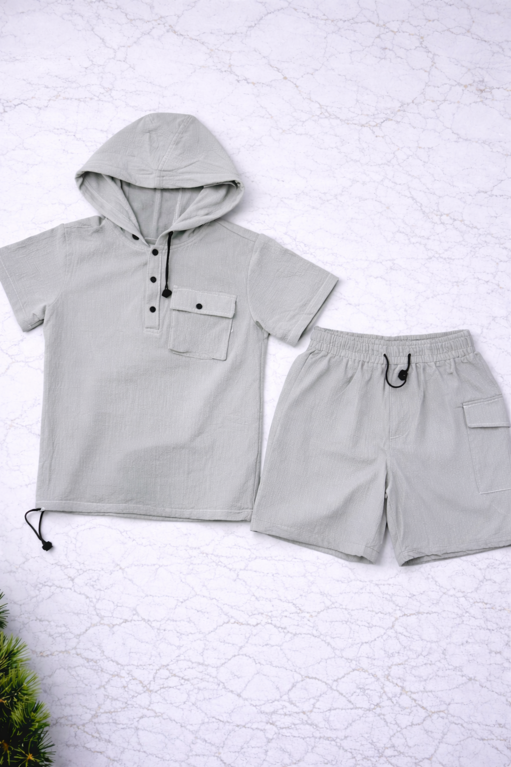 Boys 2 Pcs - Grey Short sleeve Hoodie + Shorts
