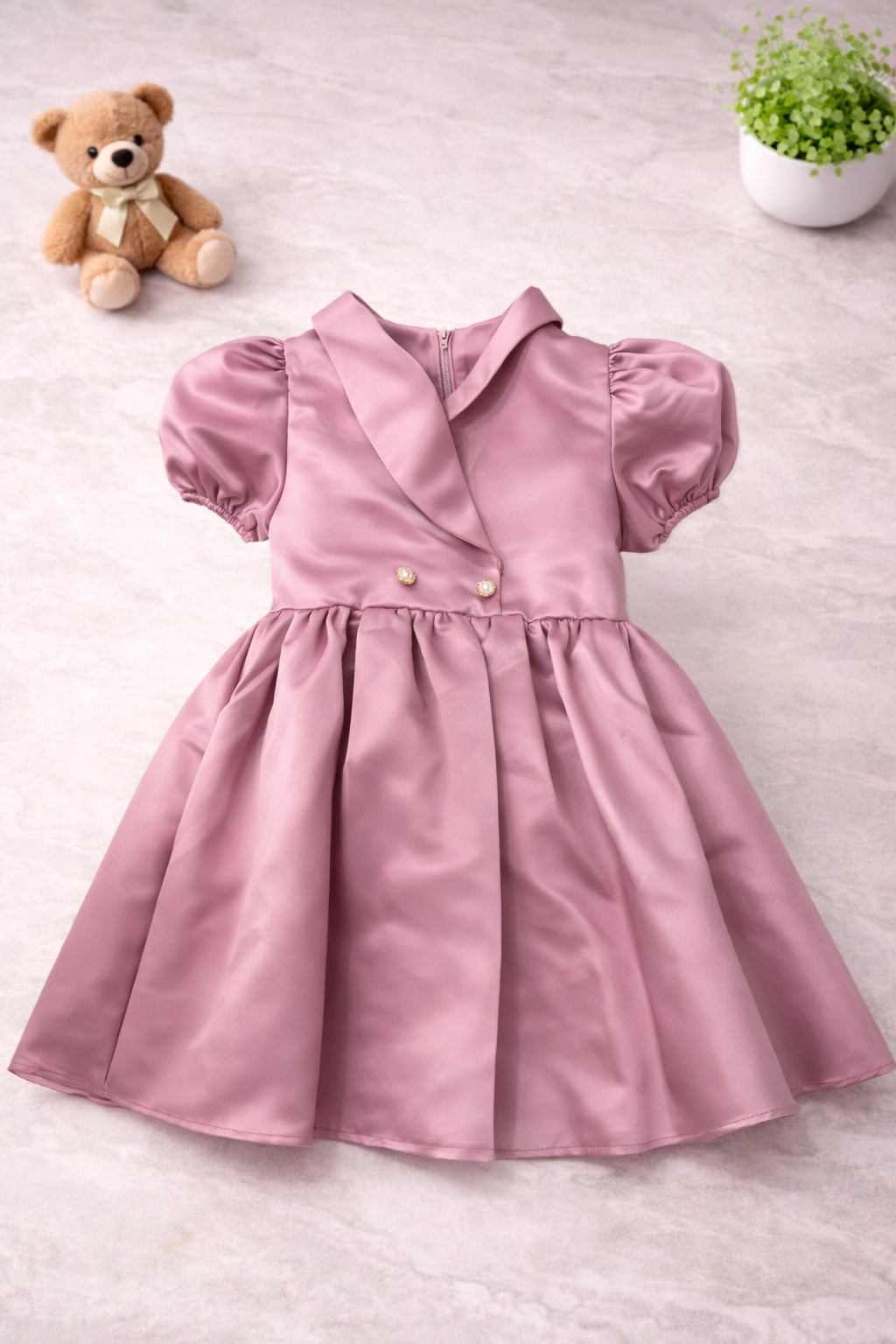 Girls 1 Piece Dress(Silky Pink)