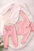 3Pcs Set - Peach themed Pants + Cream top + Peach Hoodie