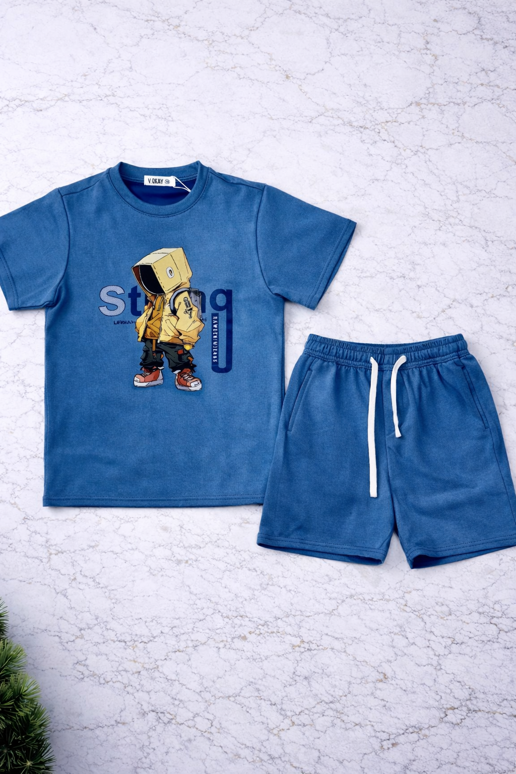 Boys 2 Pcs - Blue 'Drippy Dude' Cotton Tee + Matching Shorts