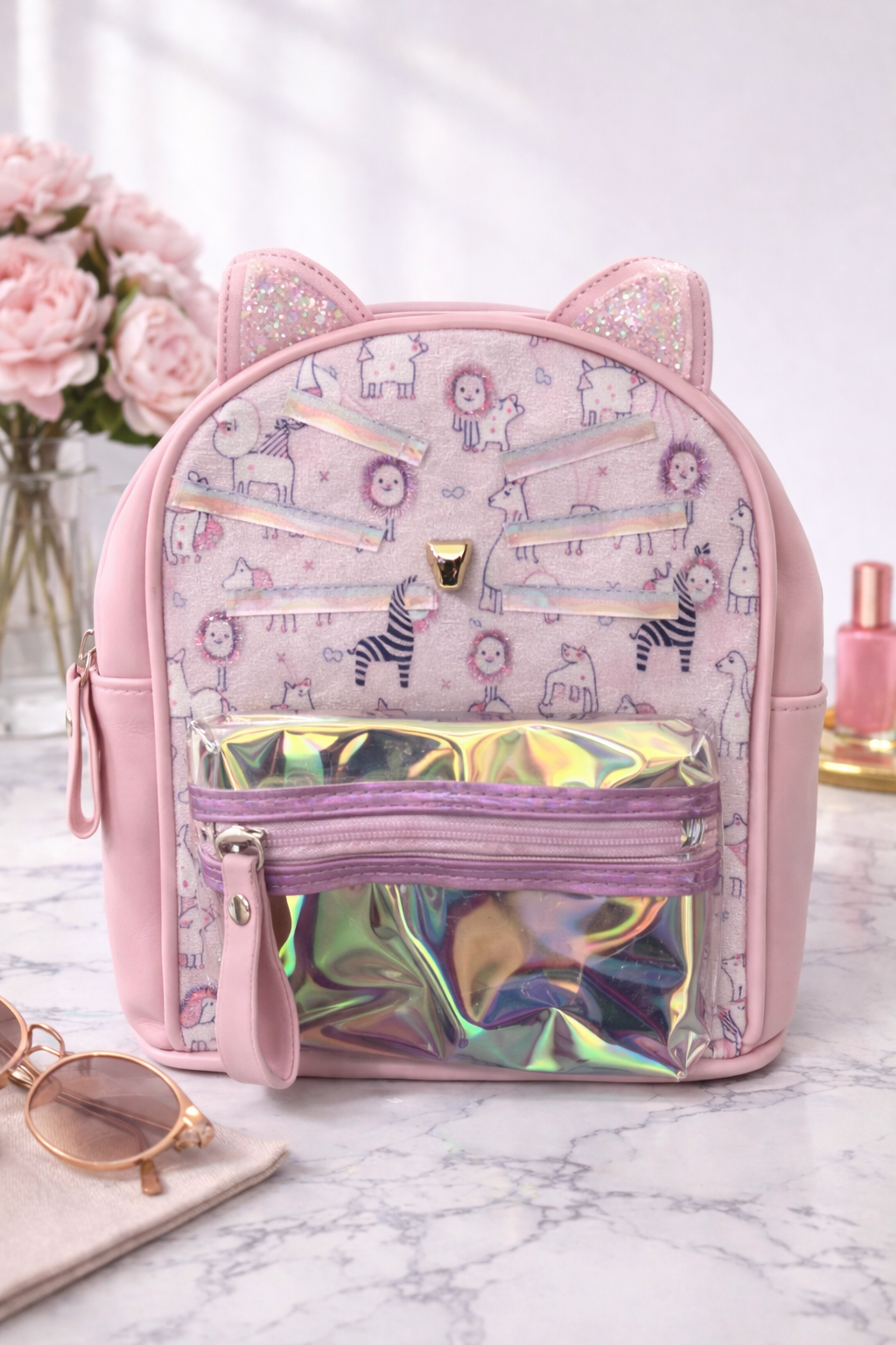 Girl's Backpack - Pink Cute Cat Whiskers design
