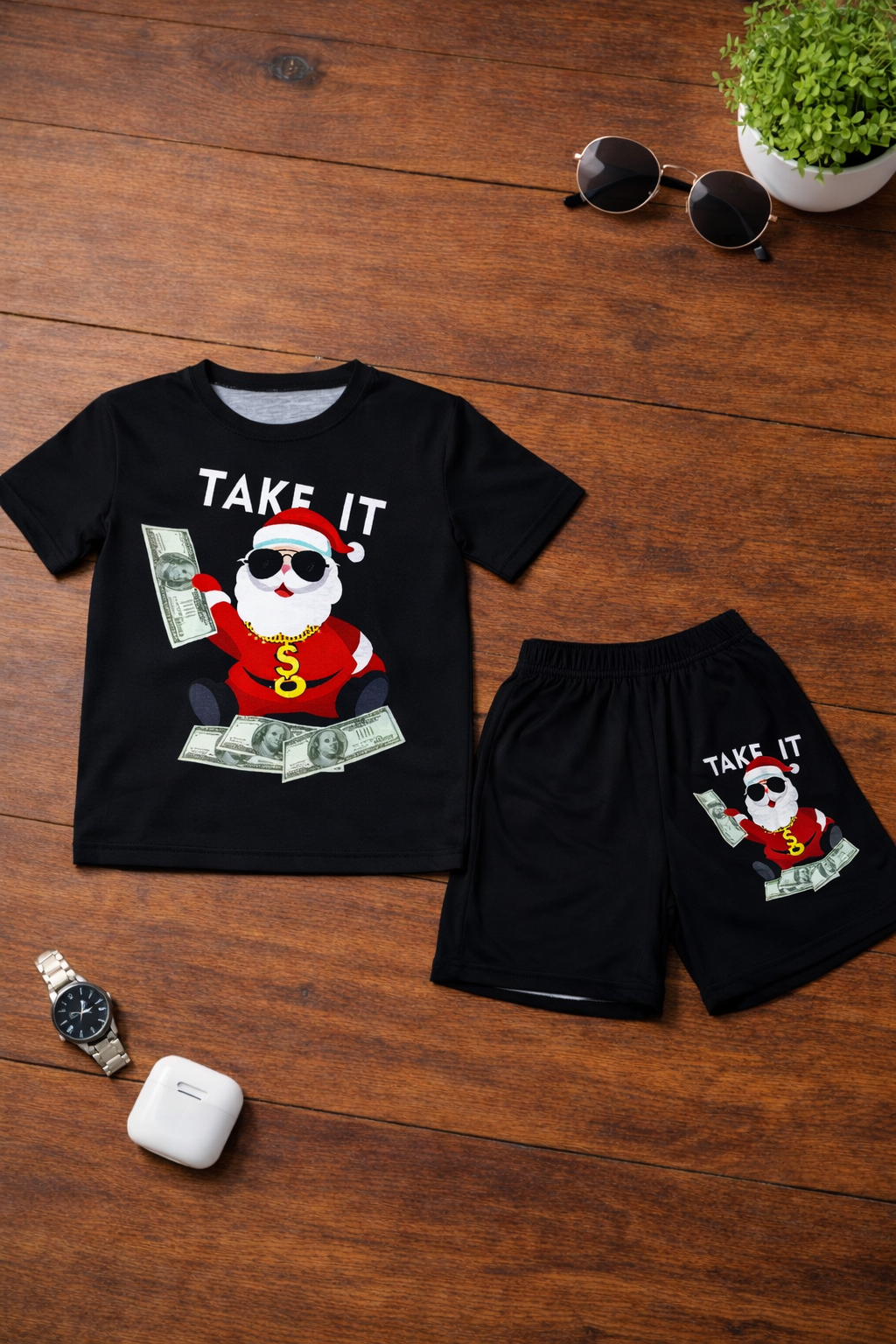 Boys 2 Pcs - Black tees + shorts (Take It design)