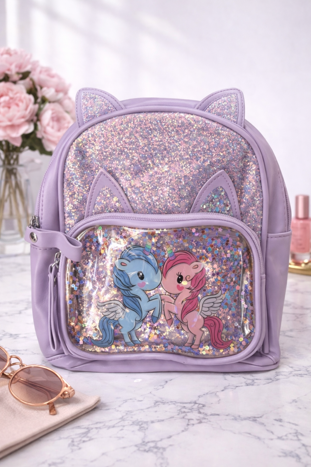 Girl's Backpack - Purple design with 2 Flying Horses