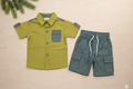 Boys 2 Pcs - Lime Green Shirt + Grey shorts with side pocket