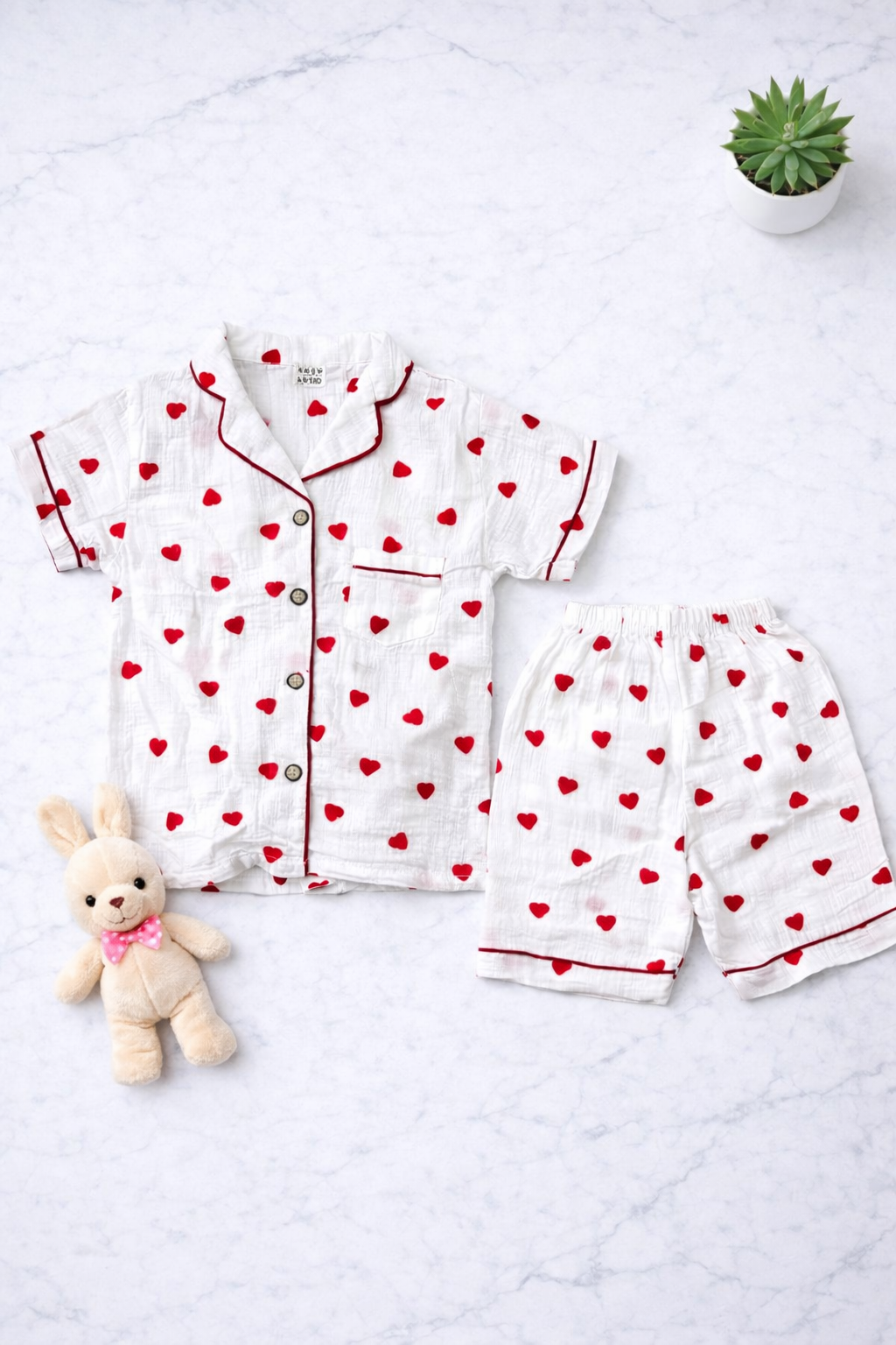 Girls 2pcs Colorful Hearts and Kitty short sleeve Pyjamas