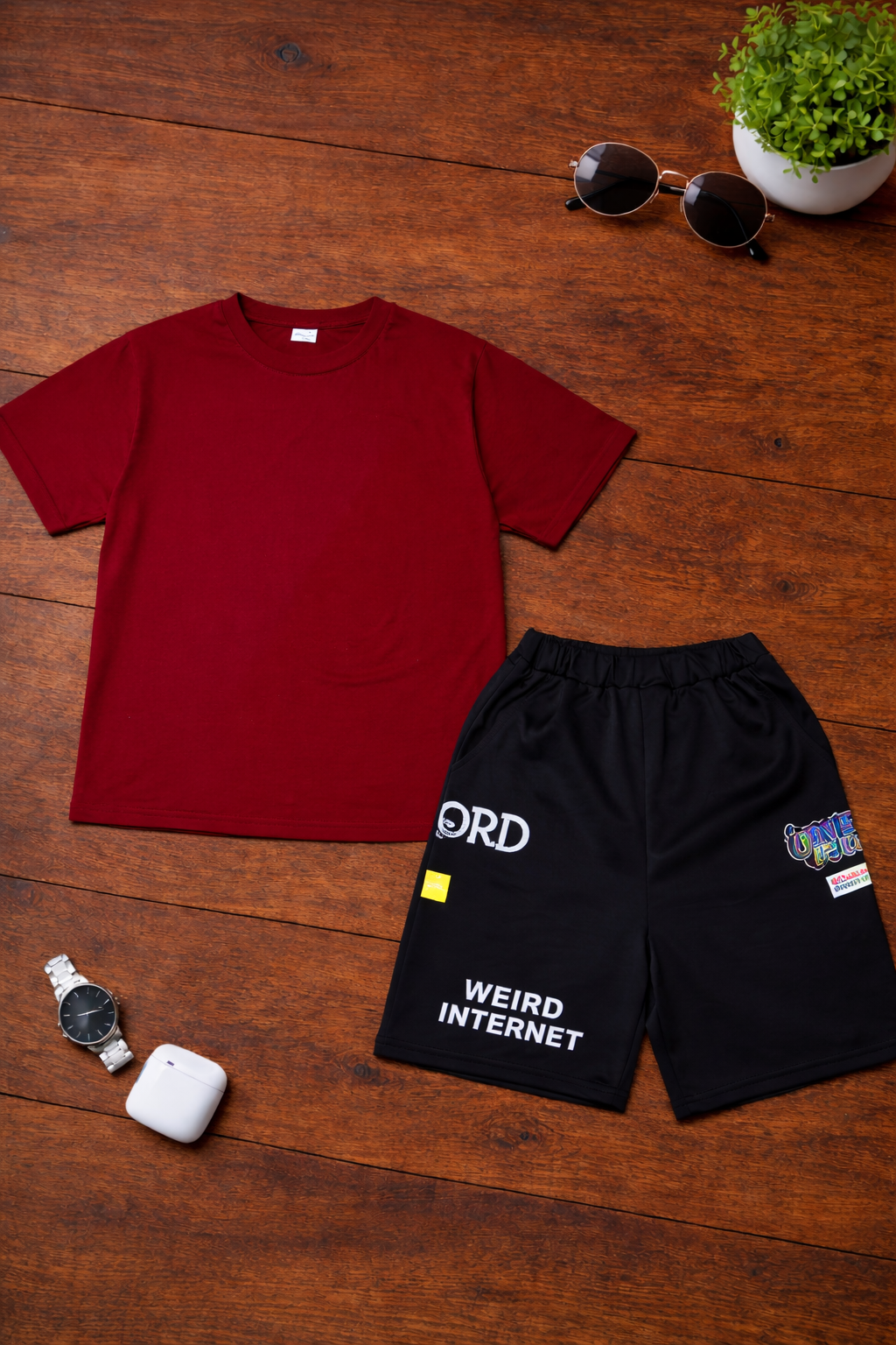 Boys 2 Pcs - Black shorts and red tee
