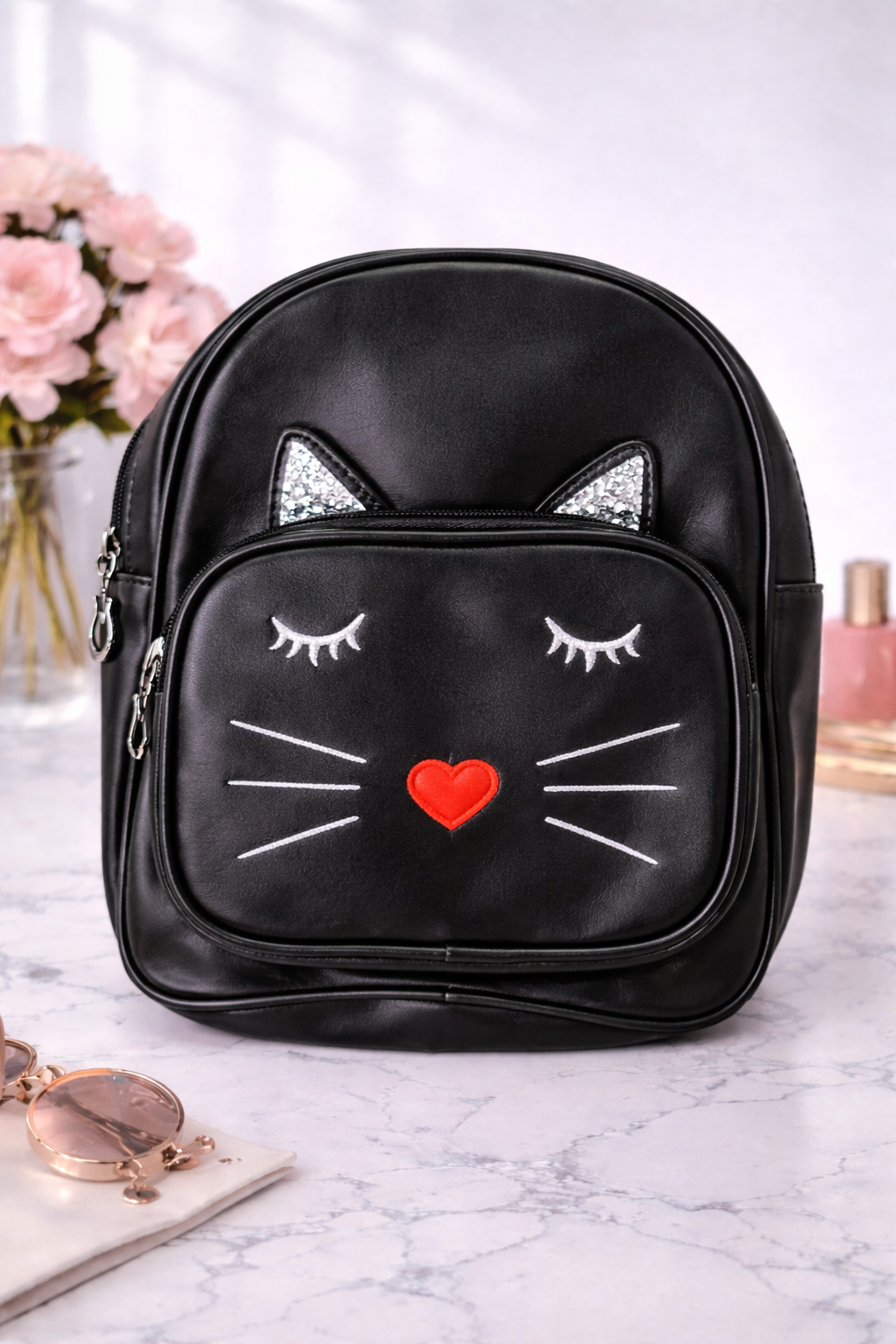 Stylish Smiley Kitty design backpack (Black)