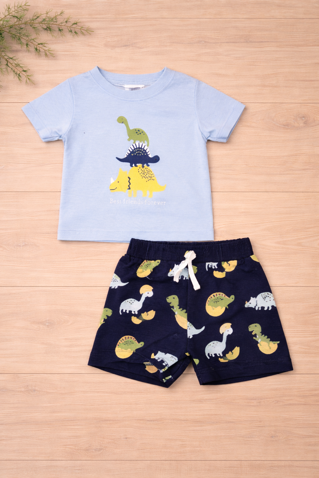 Boys 2 Pcs - Light Blue Dinosaur Tee + 'T Rex' Design shorts