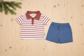 Boys 2 Pcs - New Born blue shorts + stripped shirts