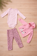 3Pcs Set - Pink themed trousers + Pink top + Pink Kitty Hoodie