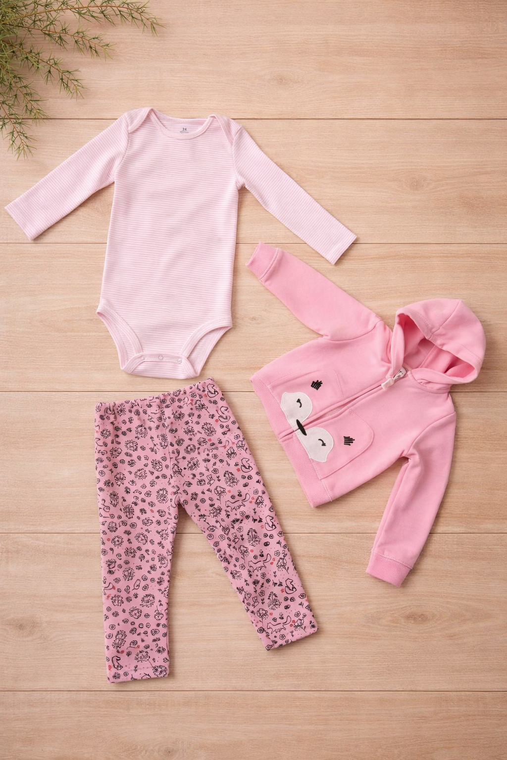 3Pcs Set - Pink themed trousers + Pink top + Pink Kitty Hoodie