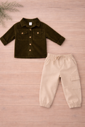 Boys 2 Pcs - Coffee Trousers + Dark Brown long sleeve shirt