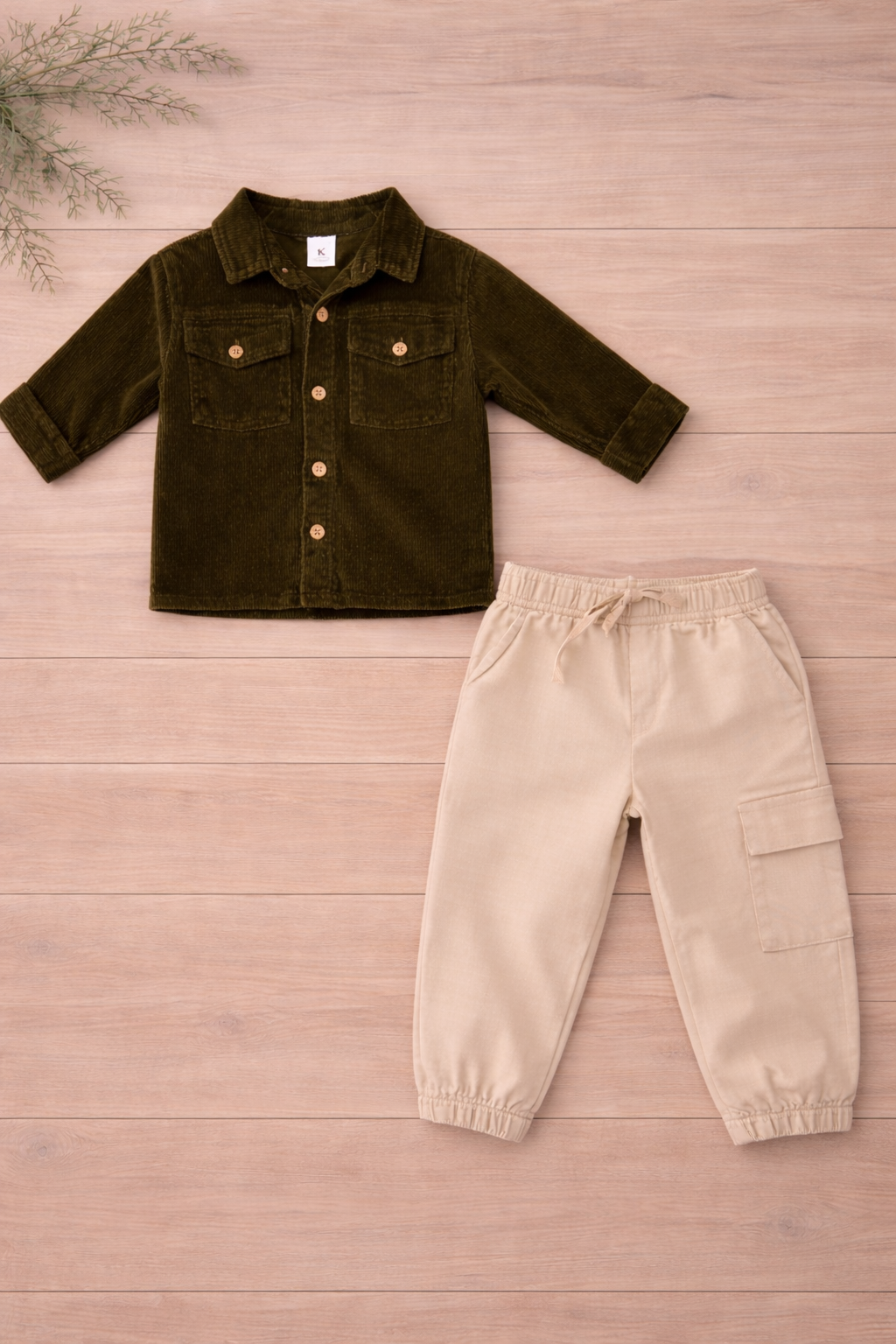 Boys 2 Pcs - Coffee Trousers + Dark Brown long sleeve shirt