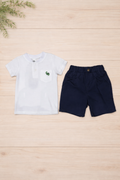 New Born Boys 2 Pcs - White Cotton Tee with Dark Blue Shorts