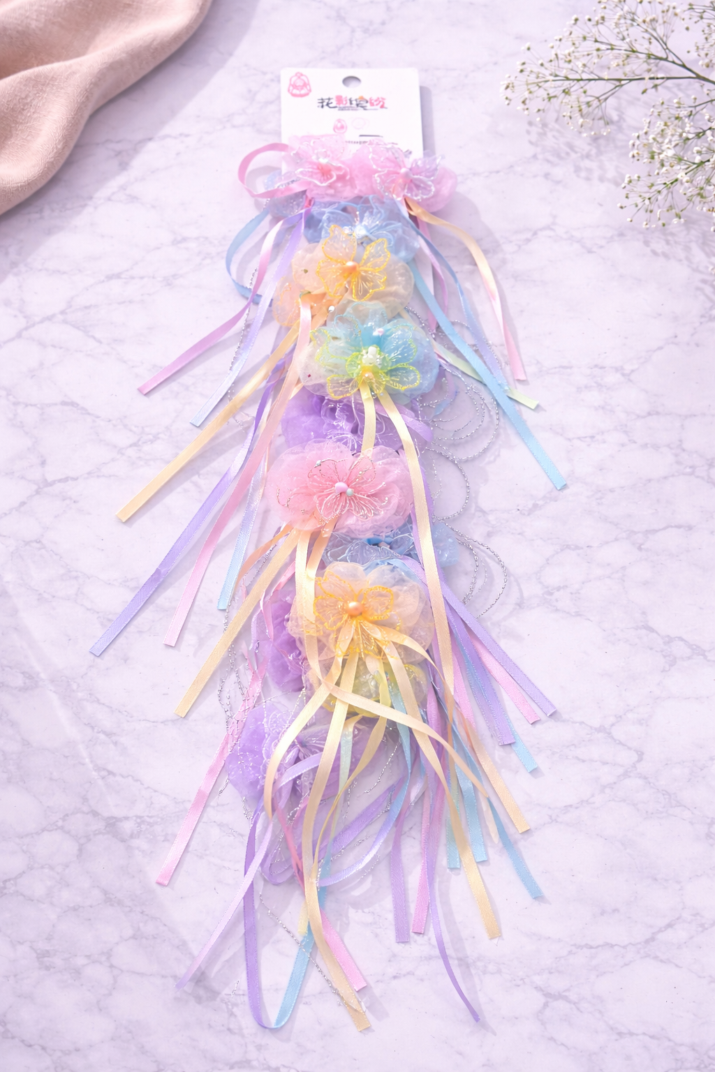 Girls 5pc  Yellow Ribbon Hair Clip