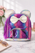 Girl's Backpack - Purple Rainbow Gloss with White Bow tie