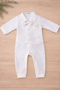 Baby Jumper - All White Cotton fabric with Bow tie