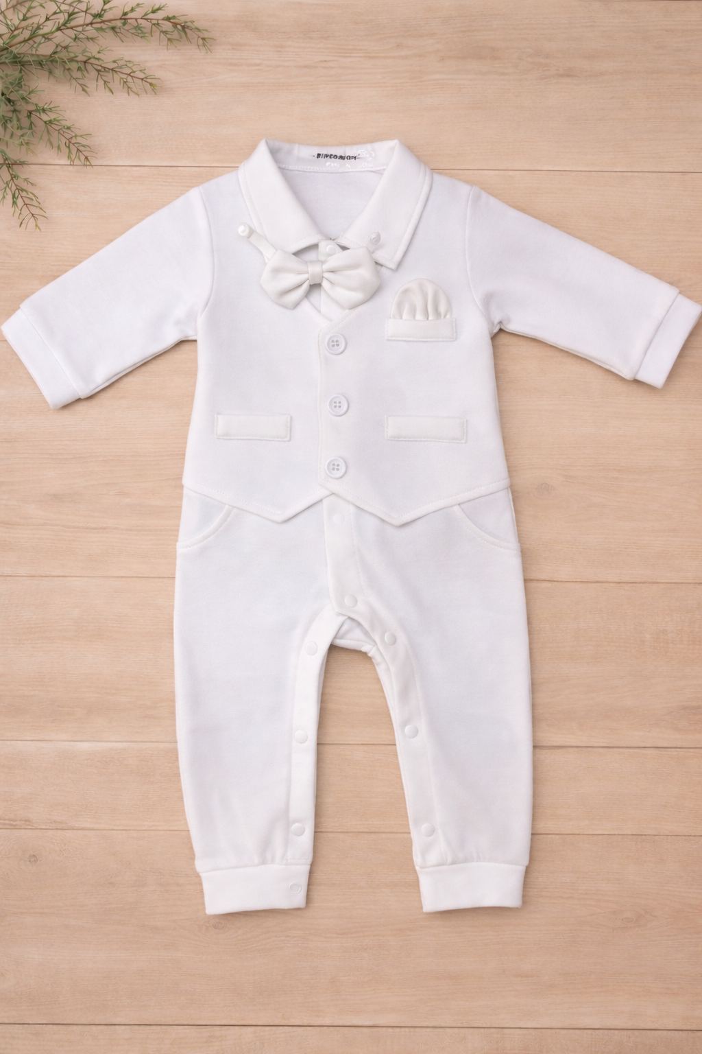 Baby Jumper - All White Cotton fabric with Bow tie