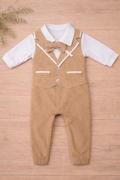 Baby Jumper -  White/Coffee Cotton fabric with Bow tie