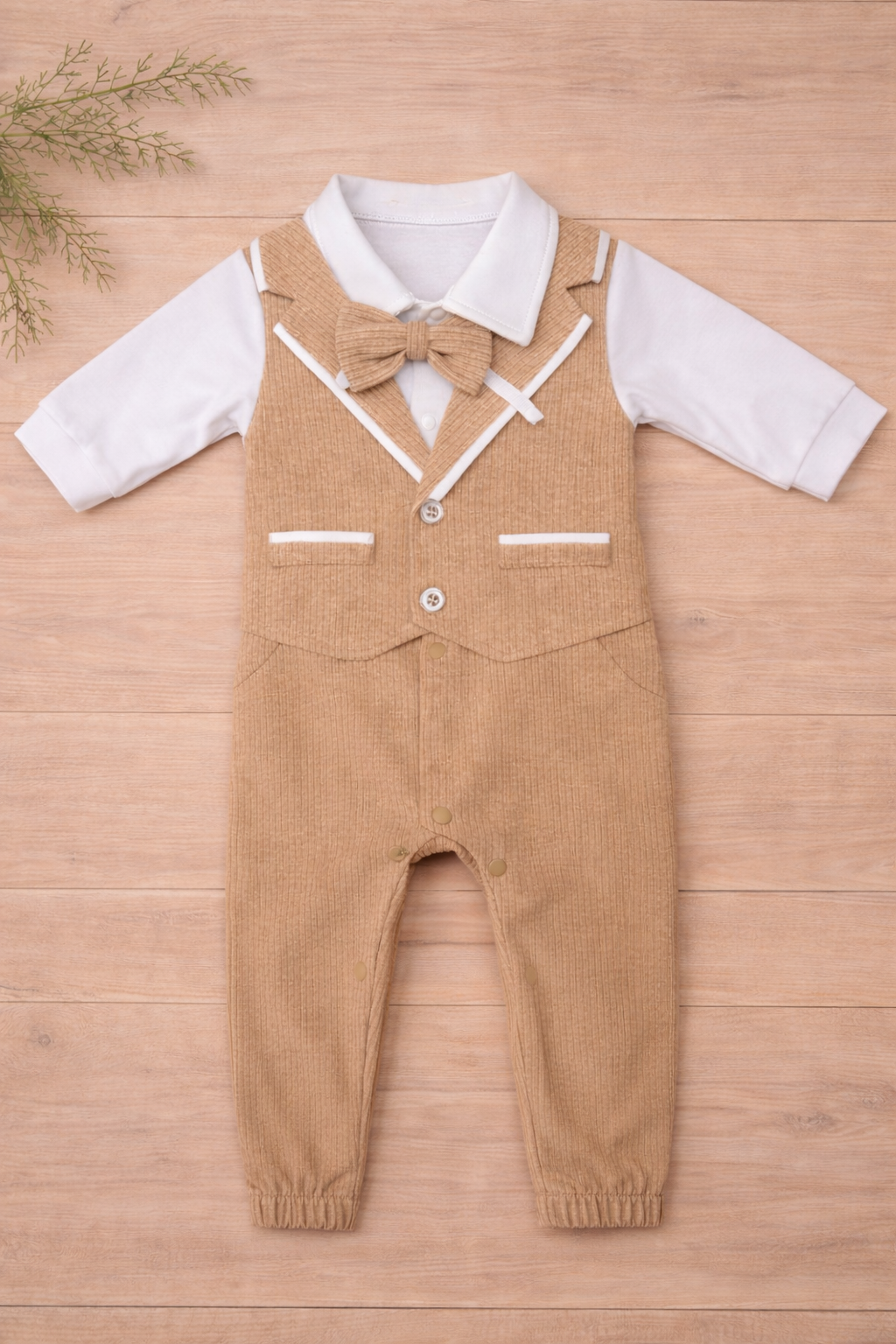 Baby Jumper -  White/Coffee Cotton fabric with Bow tie