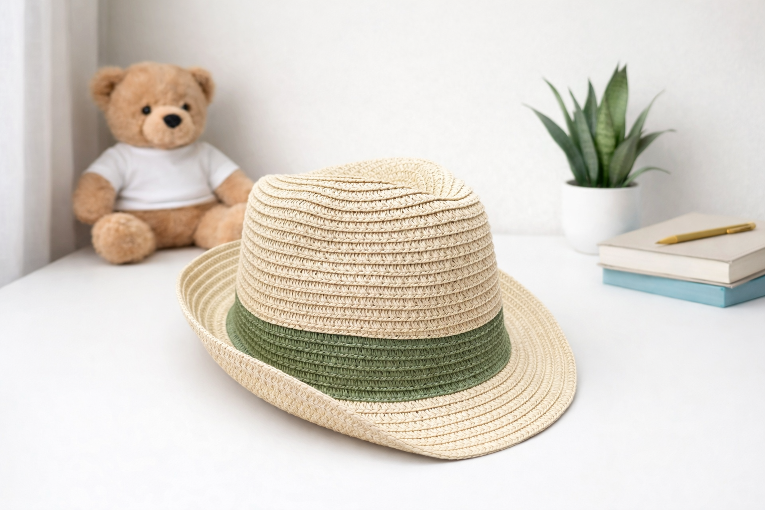 Kids Woven Sun Hat with Green design band