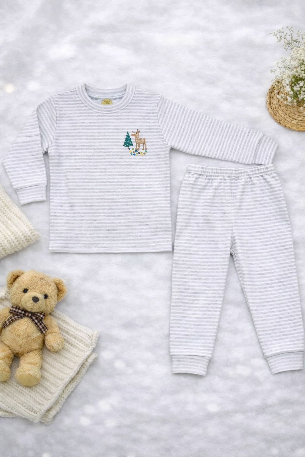 Kids 2pcs Pyjamas-christmas tree grey