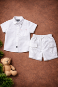 Boys 2 Pcs - All White Side pocketed shirt + Linen Shirt