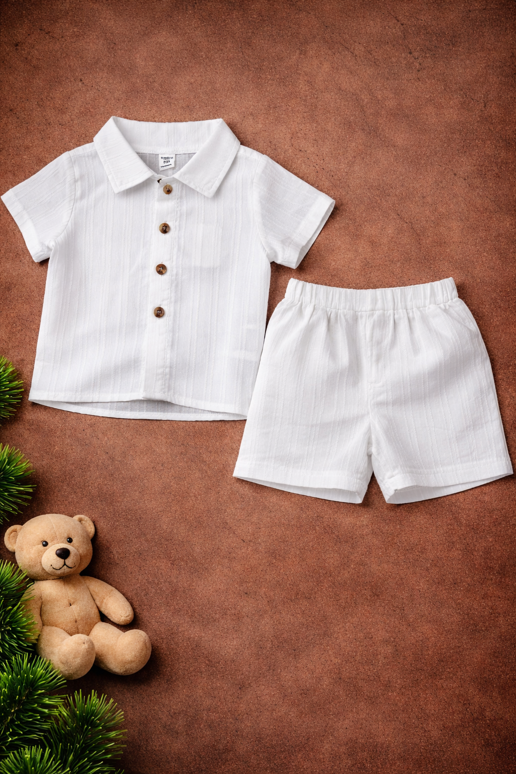 Boys 2 Pcs - All white Linen buttoned Shirt + Shorts
