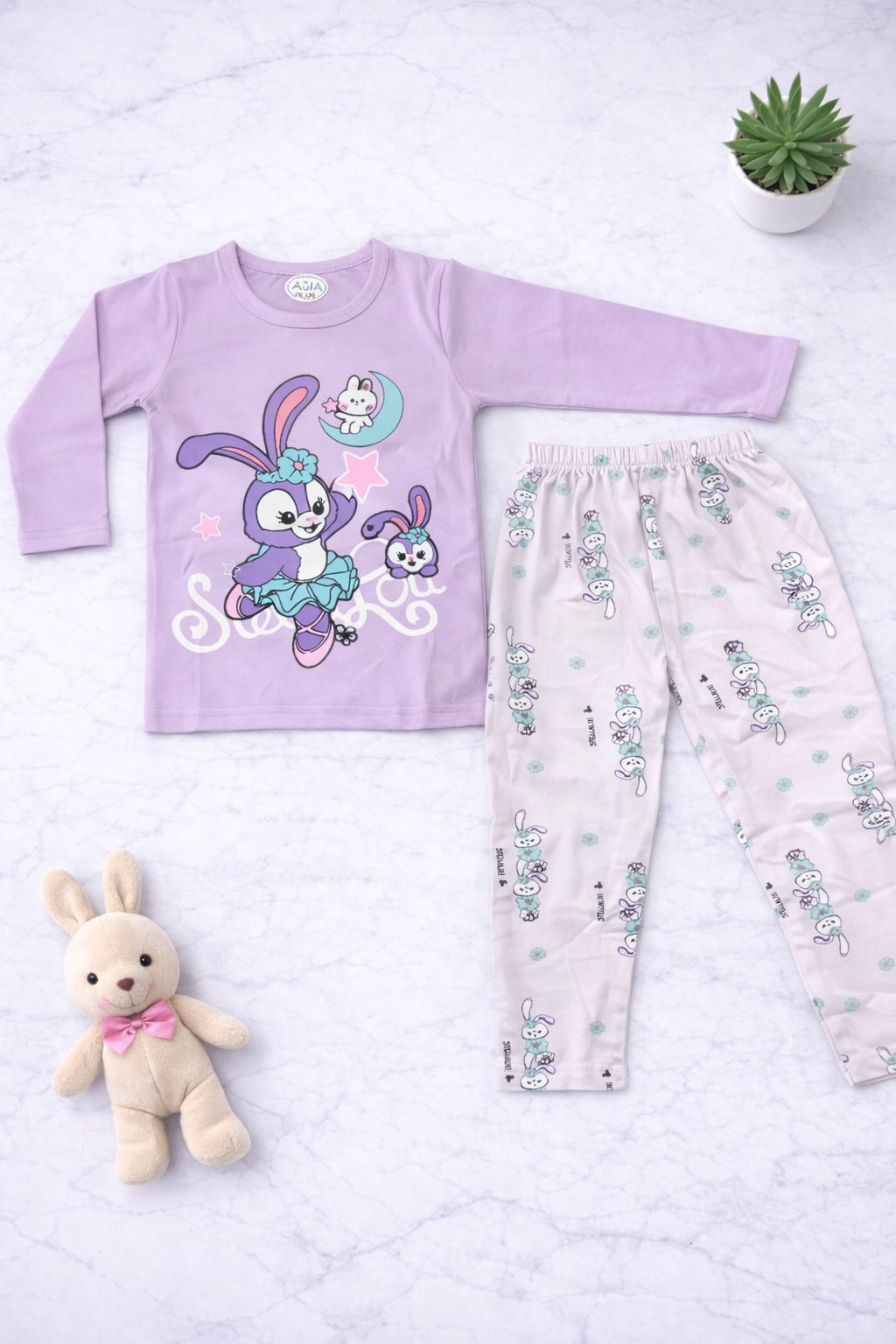 Girls 2pcs Smiley Bunny (Light Purple)