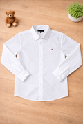 Boys White Long Sleeve shirt with badge design