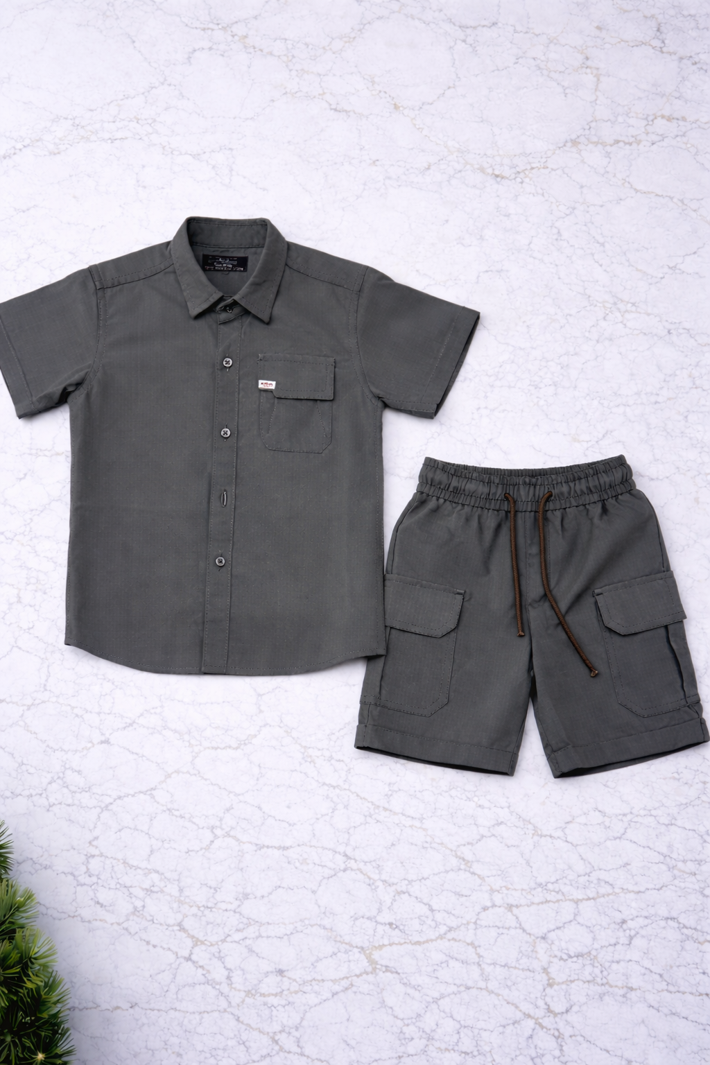 Boys 2 Pcs - All Grey Shorts + short sleeve shirt