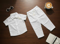 Boys 2 Pcs - All White Linen Trousers + short sleeve shirt