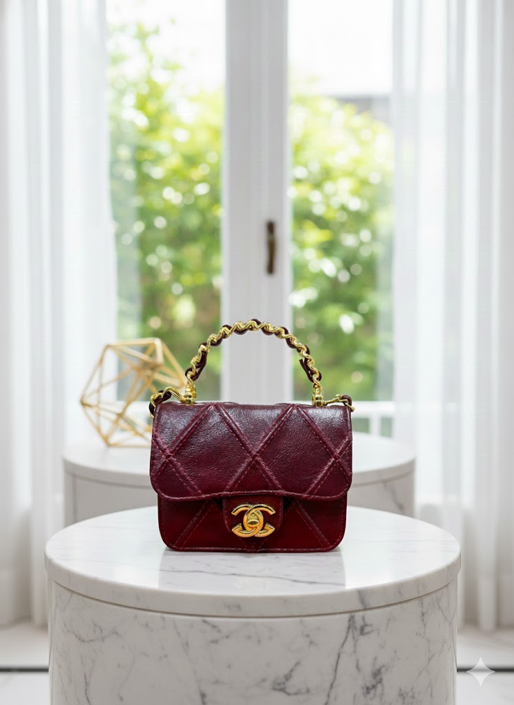 Girls Clutch Dress Bag - Chanel (Wine with Gold strap)