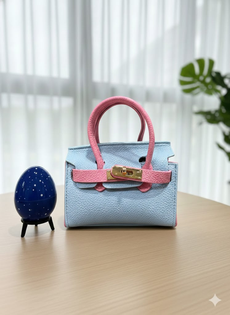 Girls Clutch Dress Bag (Blue with Pink handles)