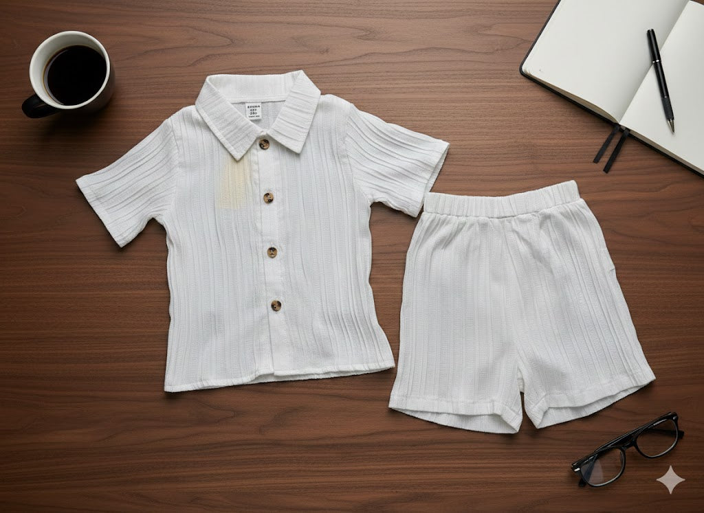 Boys 2 Pcs - White Linen shorts + shirt