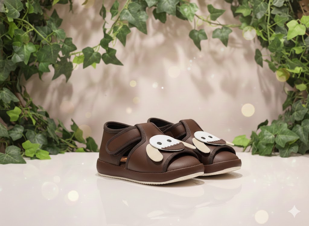 Kids Fashionable Smiley strap-on shoes - (Brown)