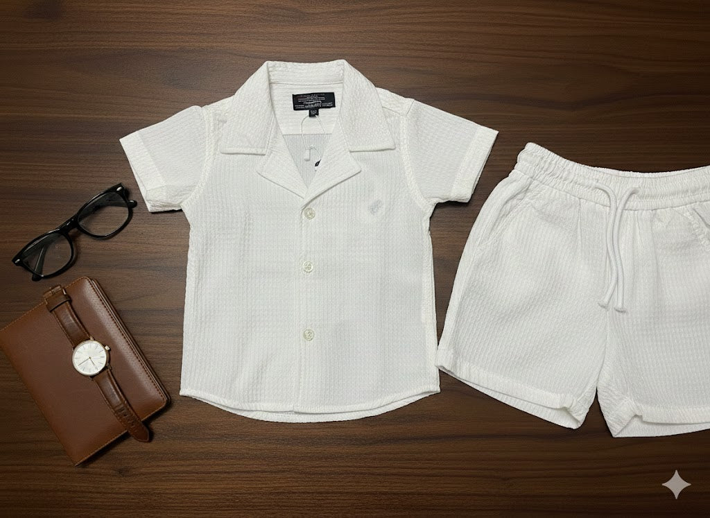 Boys 2 Pcs - Off White Linen Shorts + short sleeve shirt