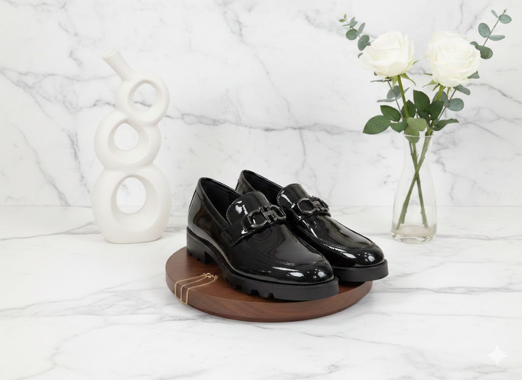 Boys soft Leather Loafers - (Glossy Black)