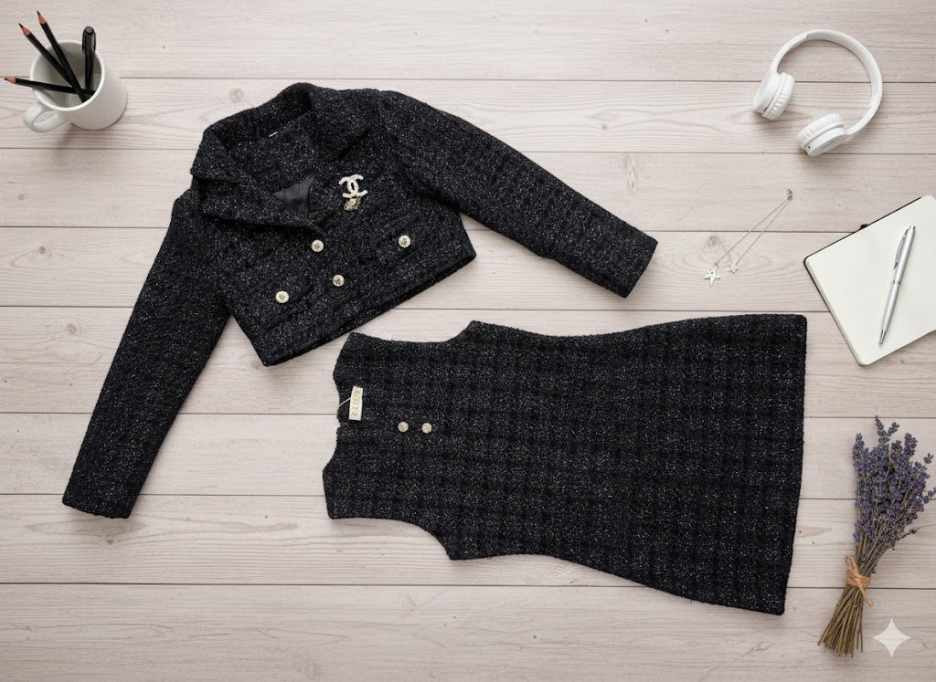 2Pcs Set - Classy Black Chanel Dress + Fashionable Jacket