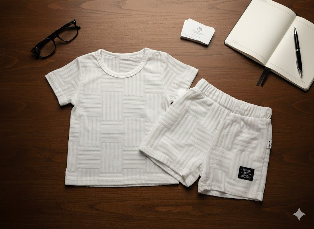 Boys 2 Pcs - Off White Linen Shorts + shirt sleeve tee