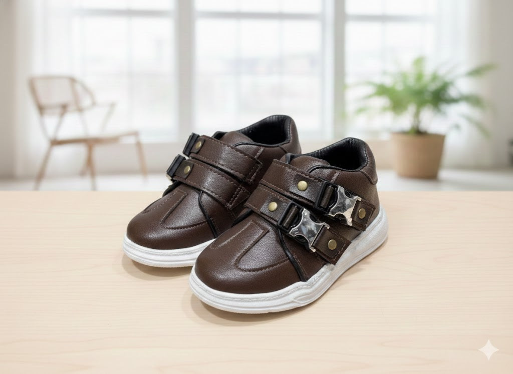 Boys Double strap-on Shoes - (Brown)