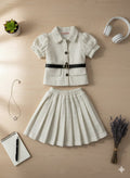 2Pcs Set - Off White Flair Skirt + Elegant Top with matching Belt