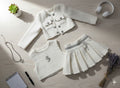 3Pcs Set - All White Fashionable Jacket + Flossy Skirt + Vest